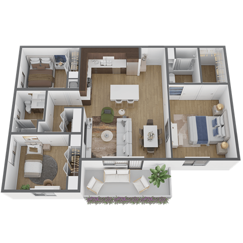 Floor plan for 3 beds, 2 baths, 1331 sqft